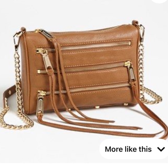 Rebecca Minkoff tan leather crossbody bag with zippers and gold details. - Picture 1 of 13
